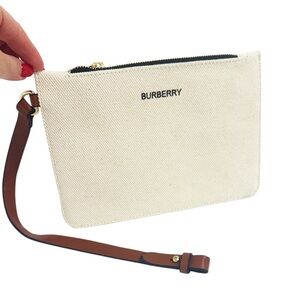 Burberry canvas and leather pouch with Leather attachable strap New!